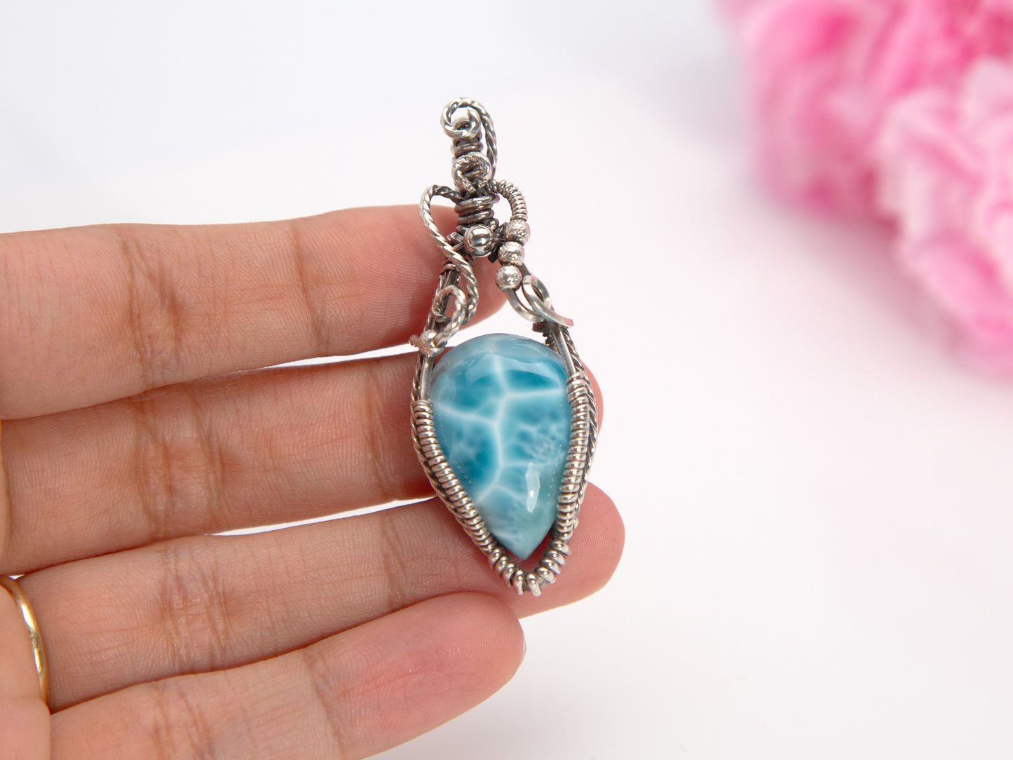 Deep Blue Turtleback Larimar Pendant Neklace, AAAA Larimar Stone Pendant, High quality Larimar Jewelry, Gift for her, Blue gemstone pendant