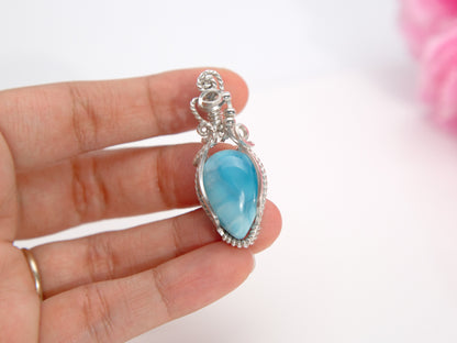Wire wrapped Silver Larimar Pendant, AAA Larimar, High quality Larimar, Larimar jewelry, Gift for her, Larimar necklace, pendant necklace