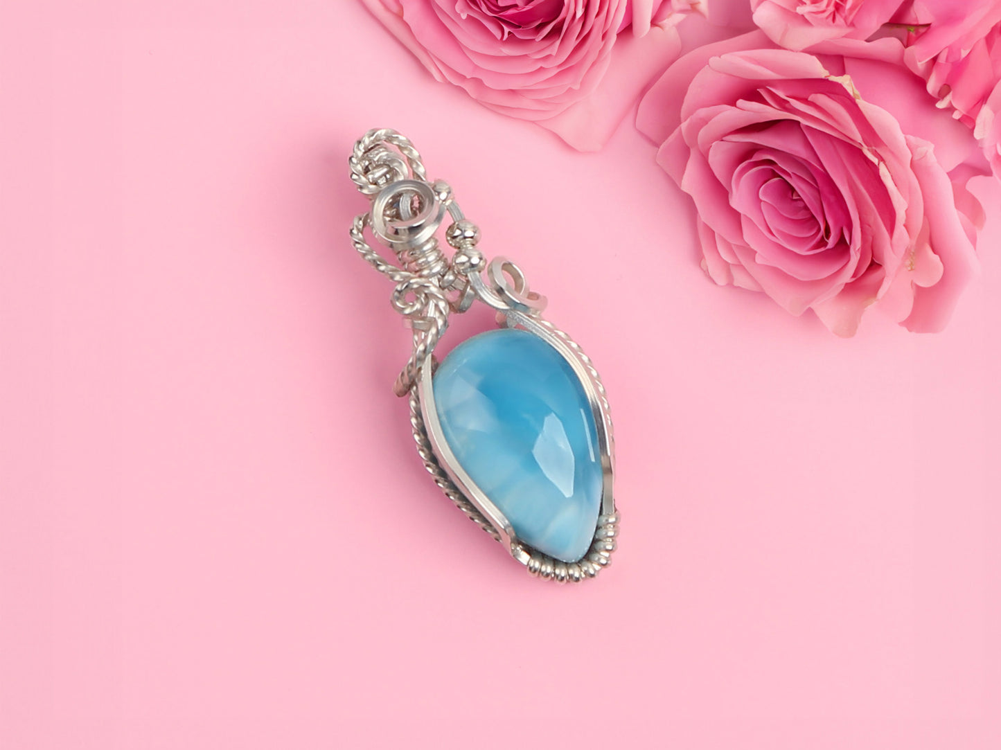 Wire wrapped Silver Larimar Pendant, AAA Larimar, High quality Larimar, Larimar jewelry, Gift for her, Larimar necklace