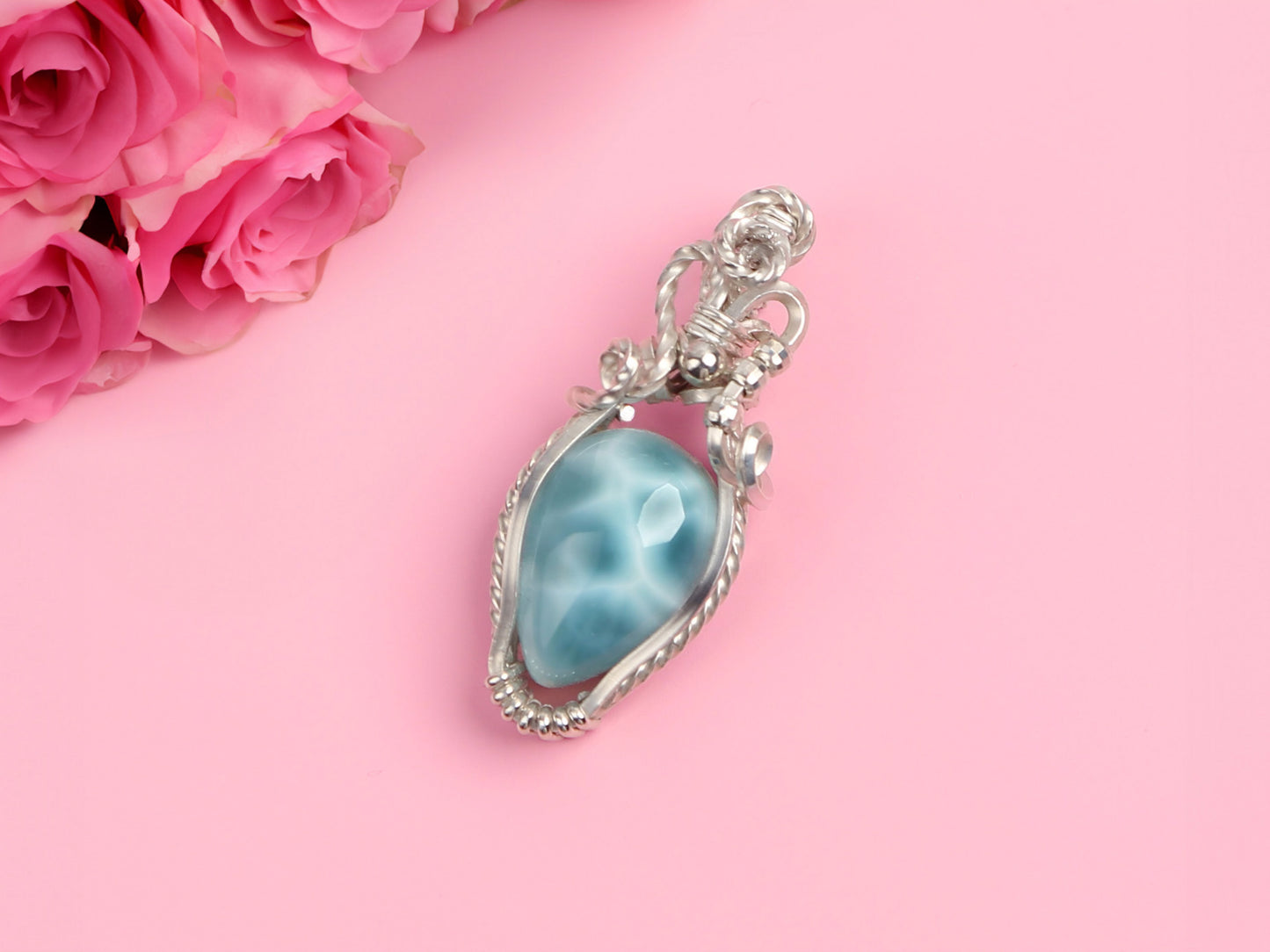 Wire wrapped Silver Larimar Pendant, AAA Larimar, High quality Larimar, Larimar jewelry, Gift for her, Larimar necklace, blue stone jewelryWire wrapped Silver Larimar Pendant, AAA Larimar, High quality Larimar, Larimar jewelry, Gift for her, Larimar necklace, blue stone jewelry