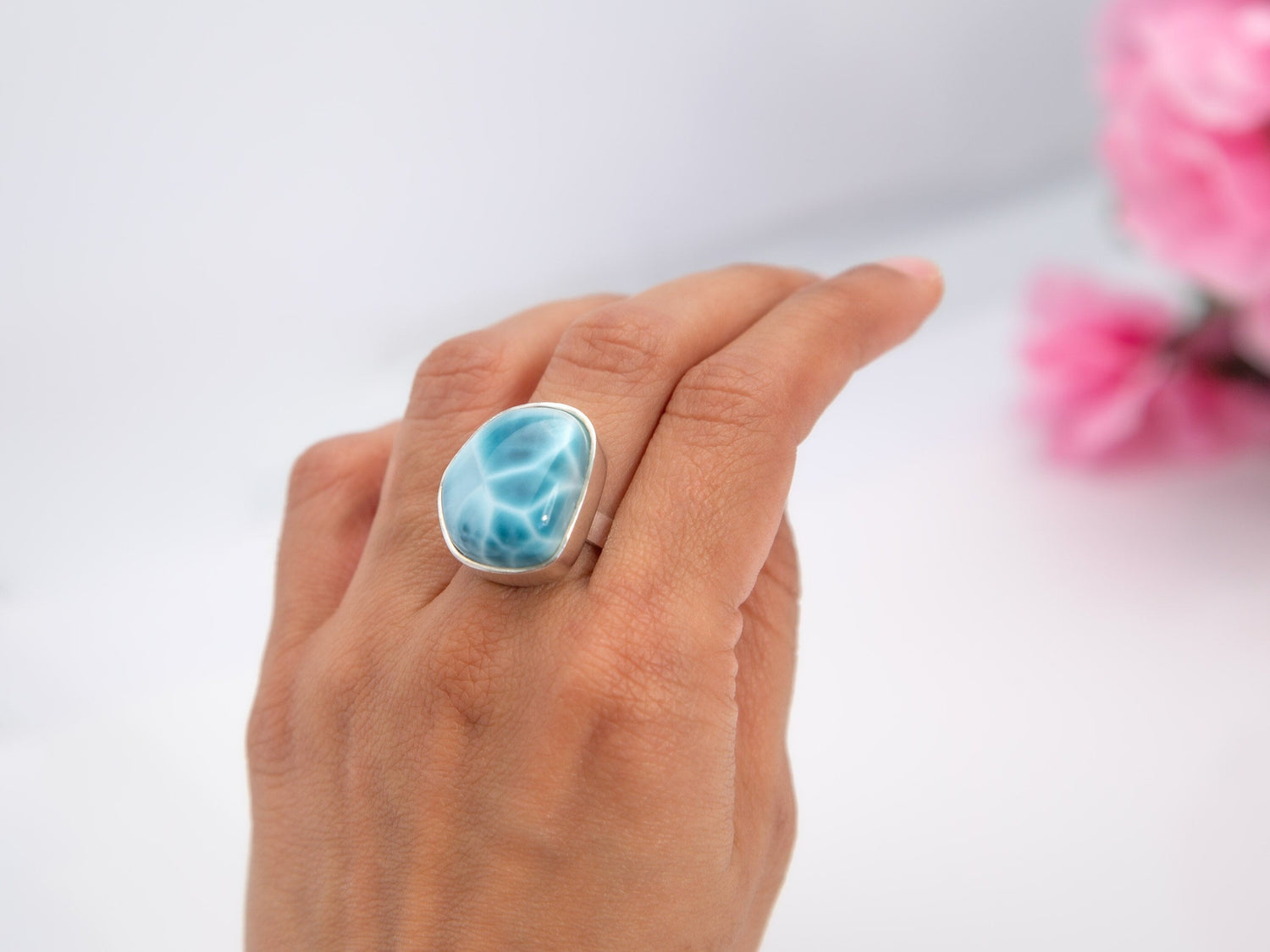 Larimar freeform Ring, Larimar jewelry, Larimar stone,Gift for her, AAA Larimar, Larimar crystal,Stone ring, Statement ring, Blue stone ring