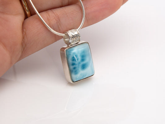 Exquisite Small Silver Larimar Pendant Necklace, Turtleback Larimar Stone, Silver Larimar jewelry, Larimar necklace, AAA Larimar