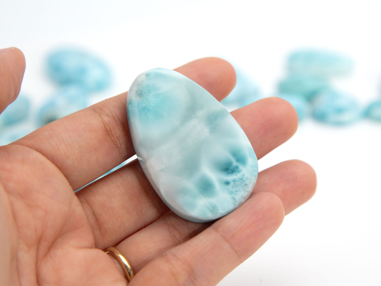 Larimar Palm Stone. Cabochon, Julia