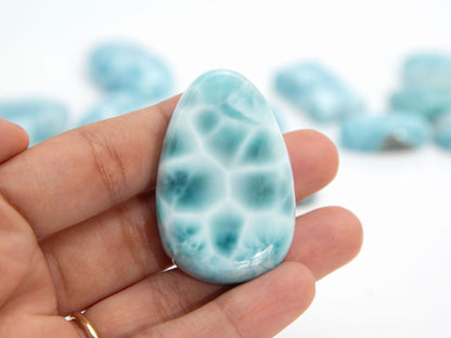 Larimar Palm Stone. Cabochon, Julia