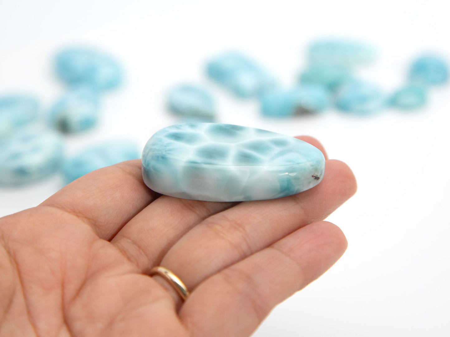 Larimar Palm Stone. Cabochon, Julia