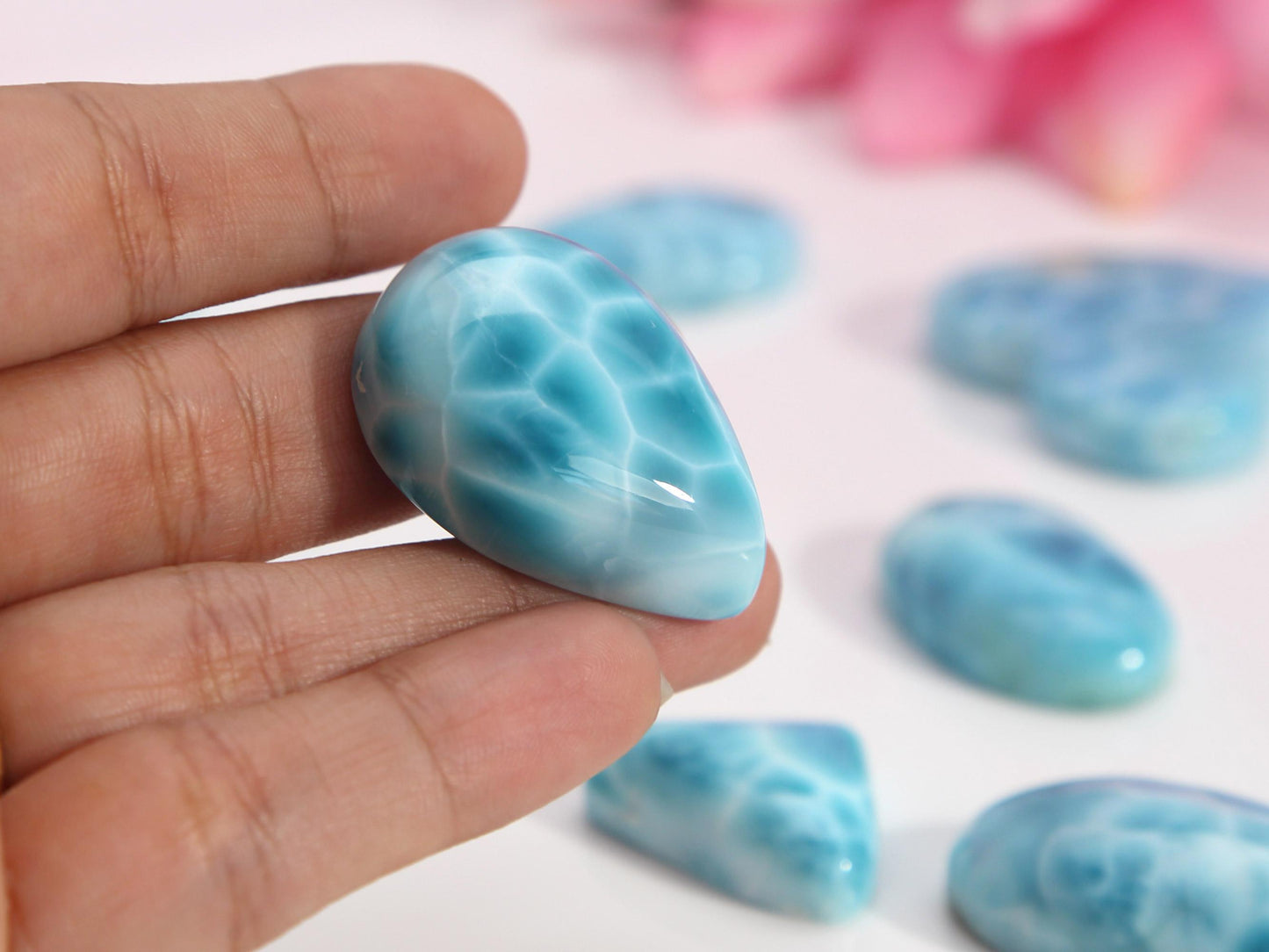 Larimar Teardrop Stone, Aura